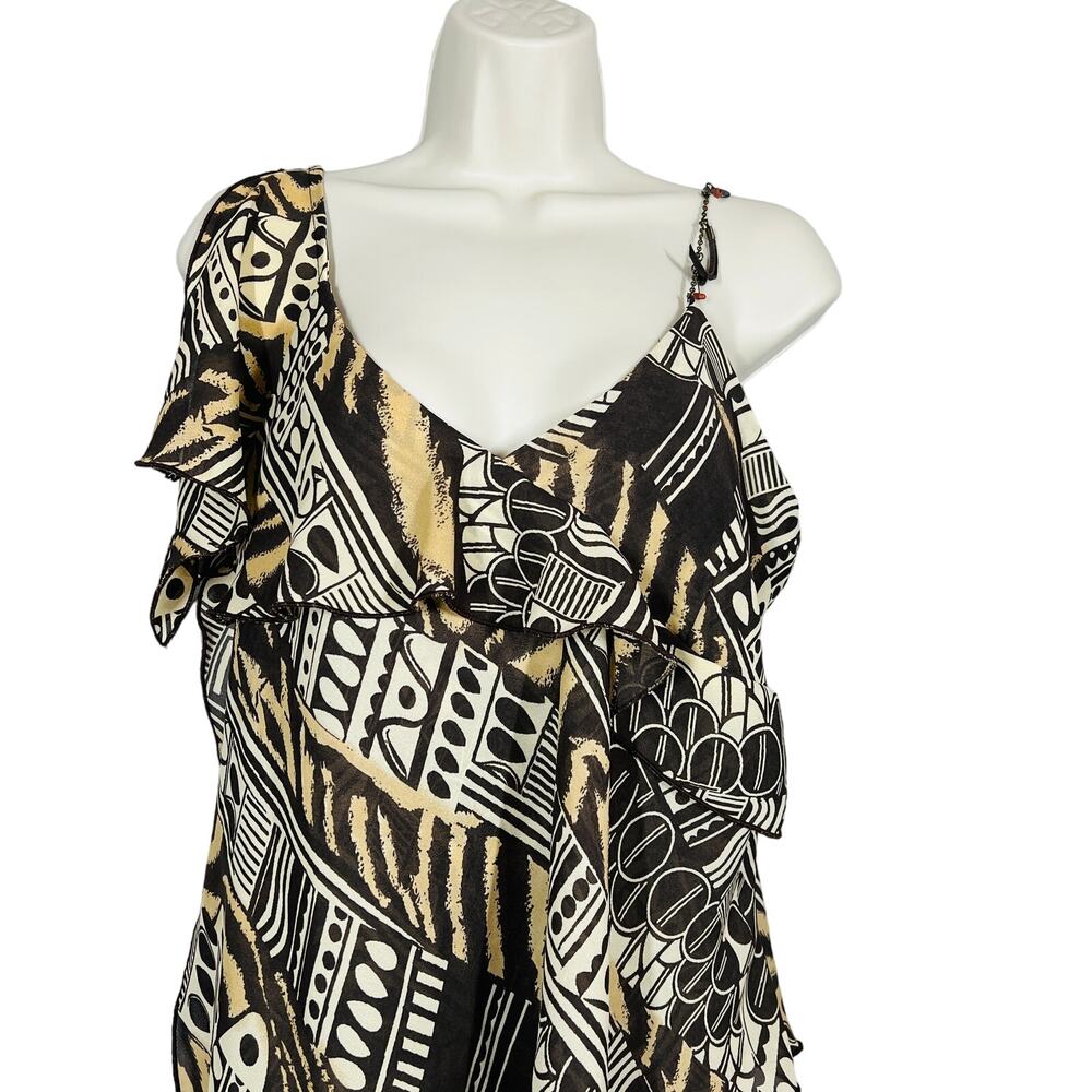 Dress U x Sharon Single Shoulder Blouse Y2K Going Out Top Brown Chain Bead - M